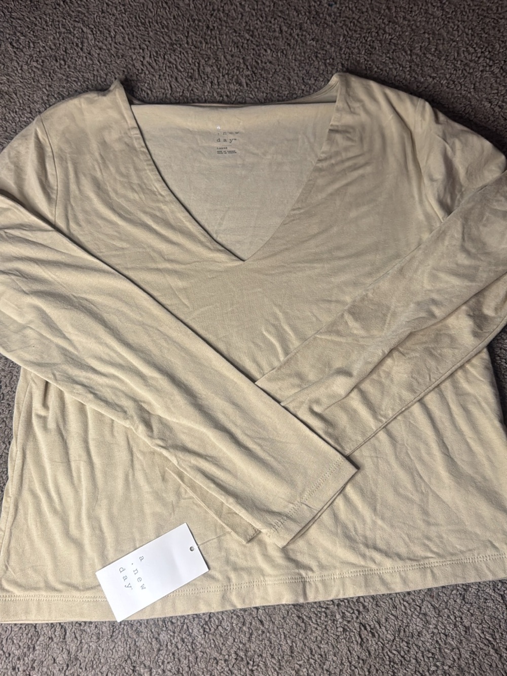 a new day Women's Long Sleeve V-Neck Top in Light Beige $20 retail double lined